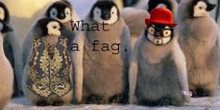 group of penguins one with mask one with vest