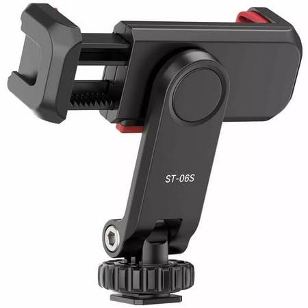 Phone Tripod Mount ST 06S New Universal Smartphone Mount Adapter With 2 Cold Shoe 360 Rotates Adjustable Cell Phone Clip Clamp Holder Compatible With,