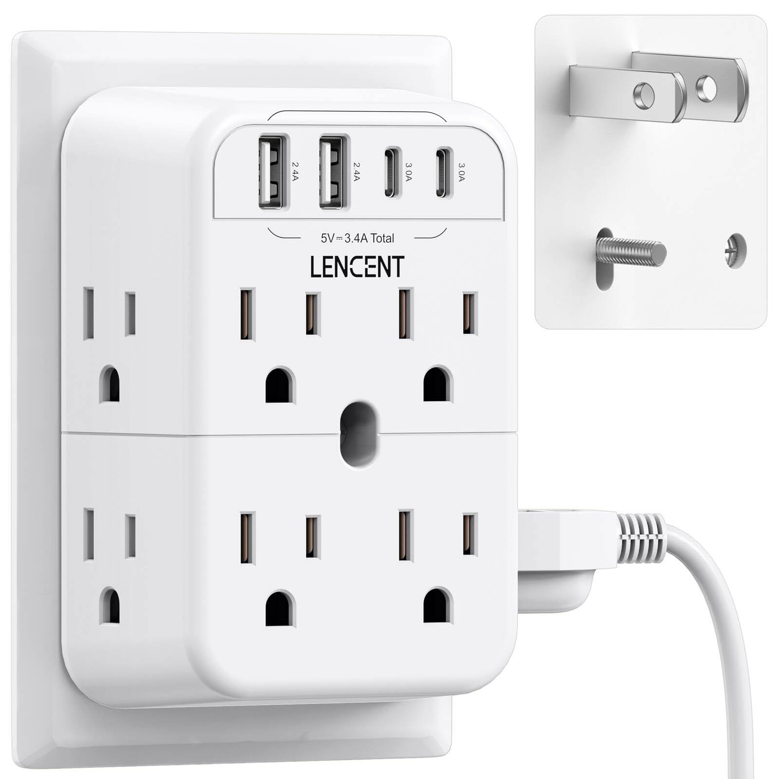 Lencent Multi Wall Outlet Extender Surge Protector 2 to 3 Prong Outlet Adapter