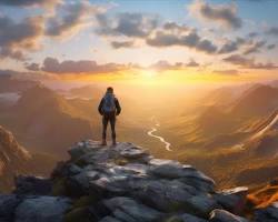 Image of person standing on a mountaintop triumphantly