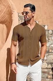 COOFANDY Men's Knit Shirts Vintage Short Sleeve Button Down Shirt Casual Summer Beach Shirt - Product from Amazon.com