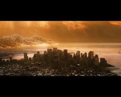 Image of New York City skyline with various disaster movie scenes superimposed