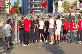 Albanian fans begin to fill the stadium before the match with Serbia