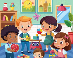 child playing happily in a colorful kids' room with toysの画像