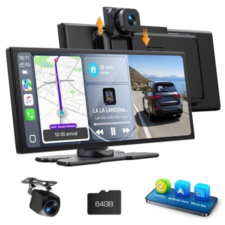 Lamtto 10.25" Wireless CarPlay Screen for Car & Android Auto with 2.5K+1080p Dashcam