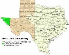 Image of map of Texas showing the Central and Mountain Time Zones