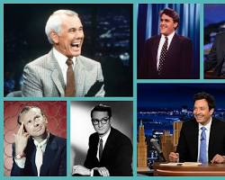 Tonight Show history Steve Allen Jack Paar Johnny Carson Jay Leno Conan O'Brien Jimmy Fallon NBC late night television iconic hosts stills, AI generated
