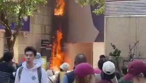 Fire Engulfs Lee Theatre Plaza's Artificial Wall in Hong Kong