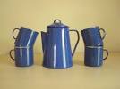 Vintage enamel camping cup coffee mug set blue and green Tins