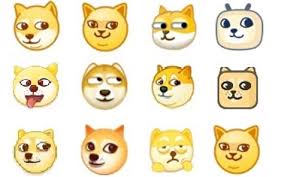 Several versions of a dog head emoji based on doge