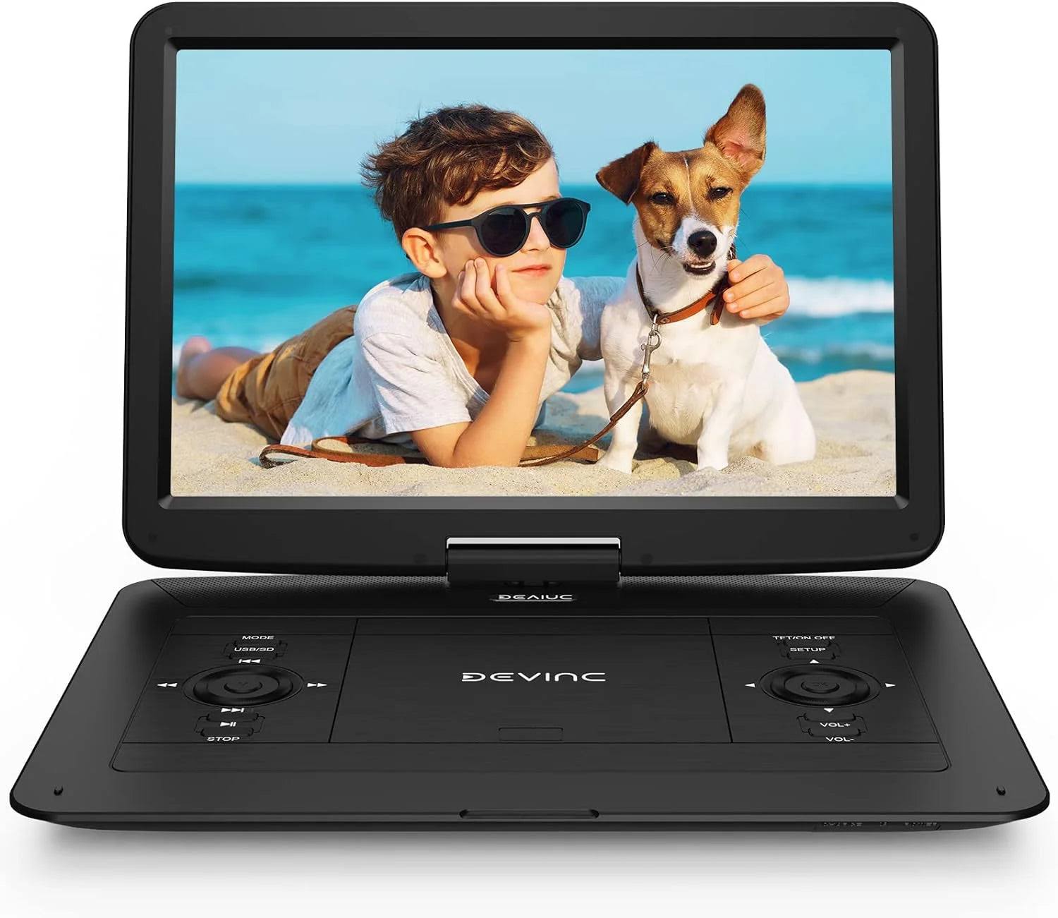 17.9" Portable DVD Player with 15.6" Large HD Screen, 6 Hours Rechargeable Battery, Support FM Transmitter, Sync TV, USB, SD Card and Multiple Disc