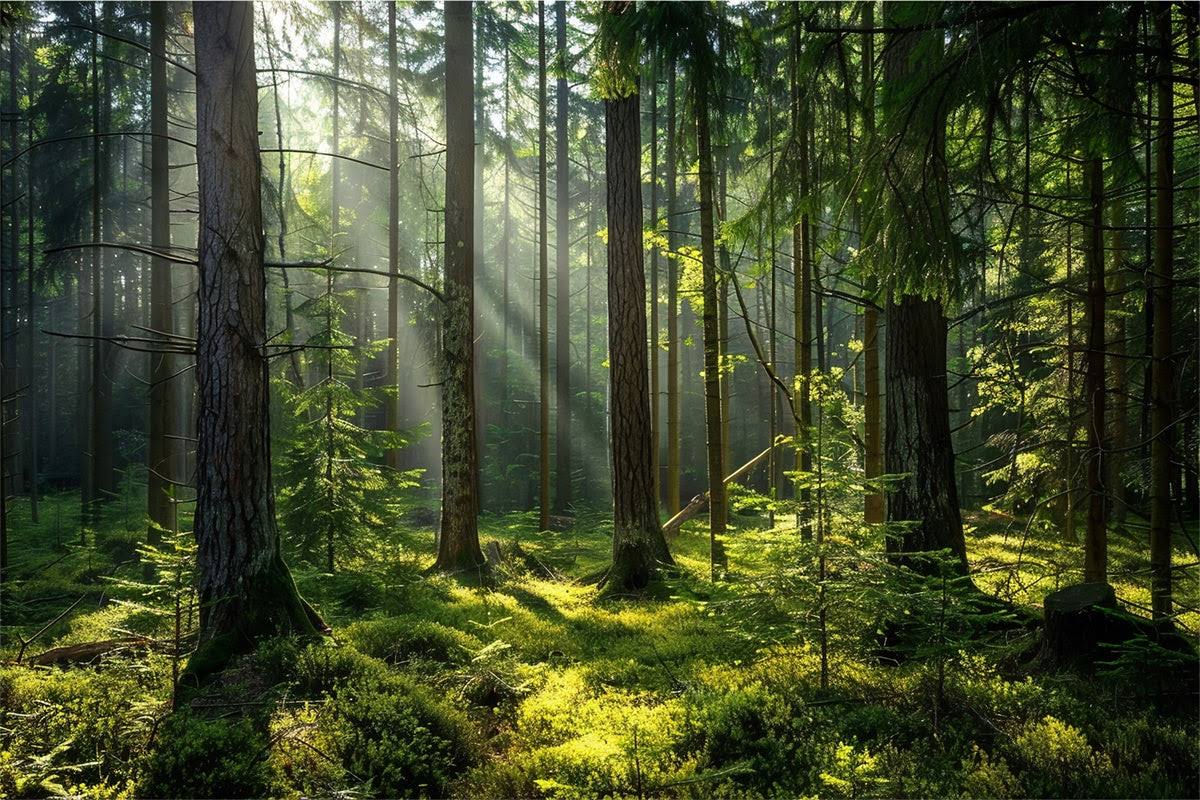 Woodland Photo Backdrop Serene Sunlit Pine Forest Backdrop CJJ2-37