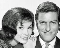 Dick Van Dyke Show 1961 TV series Dick Van Dyke as Rob Petrie Mary Tyler Moore as Laura Petrie Morey Amsterdam Rose Marie black and white television stills CBS show office and home sets, AI generated