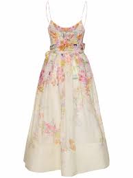 ZIMMERMANN Natura Printed Linen Midi Corset Dress Zimmermann