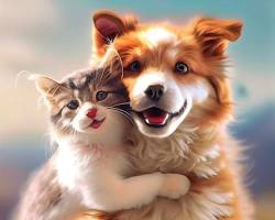 Image of happy dog and cat together