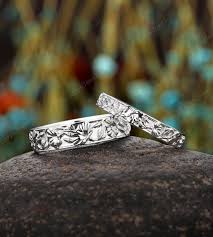 Morning Glory His and Hers Wedding Bands September Birth Flower Couple Promise Ring Set Wh