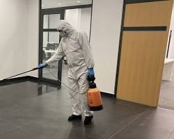Image de professional pest control disinfection hallway residential building