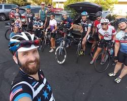 Image of group of cyclists riding through Chicago