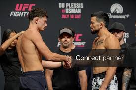 Licensable picture: Chase Hooper (left) shakes hands with Mitch Ramirez (right) during the ceremonial weigh-in for UFC Fight Night at Paycom Center