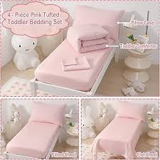 Amazon.com: Toddler Bedding Set for Girls 4-Piece Boho Tufted Pink Jacquard Tufts Toddler Comforter Set for Kids Bed-in-a-Bag Quilt Crib Toddler Bed Sheet Set with Comforter, Flat Sheet, Fitted Sheet, Pillowcase :