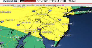 Severe thunderstorms moving through the Philadelphia region