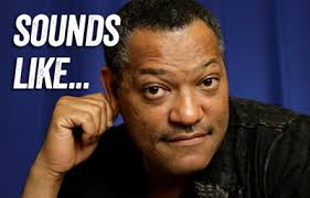 “sounds like…” depicted by Laurence Fishburne | from the “Charades” chapter of “The Celebrity Party Games Handbook” - laurence-fishburne_soundslike-400x256