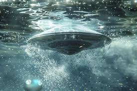 Underwater ufo a mysterious object submerged in water with a trail of bubbles and light | Premium AI-generated image
