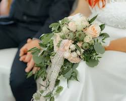 Close-up of blush bouquet ribbons