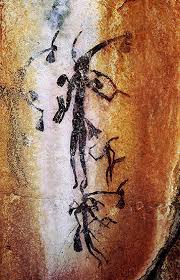 The oldest record of honey collecting dates back to 8,000-10,000 years ago. Cave drawing depicting a person climbing a rope ladder on the edge of a cliff and collecting honey from a dangerous bee nest. Cuevas de la Araña (Spider Cave). Valencia, Spain.