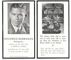 Totenzettel: Kanonier Siegfried HERRMANN (gefallen 1944, Mühlheim ...
