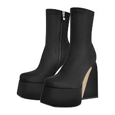 Amazon.com | Onlymaker Women Chunky Heel Platform Boots With Side Zipper Square Toe Angular Heel Stretch Fashion Boots Black Size 6 | Mid-Calf