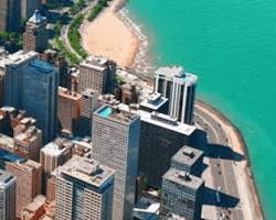 Image of Chicago skyline and Hawaii beach