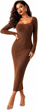 brown dress women amazon Price History of Women's Bodycon Slim fit Midi | Long Sleeves | Square Neck | Soft, Stretchable Lycra PLAYDAYAUGUST26 eucalyptus green bridesmaid dress Size:Size UK 18/ US 14 Shapewear Occasion