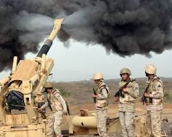Saudi Arabia and Houthi conflict military missile strike, AI generated