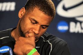 Dennis Nett / The Post-StandardSyracuse&#39;s Arinze Onuaku listens to questions from the media prior to his teams taking the floor for practice. - large_031909press4DN