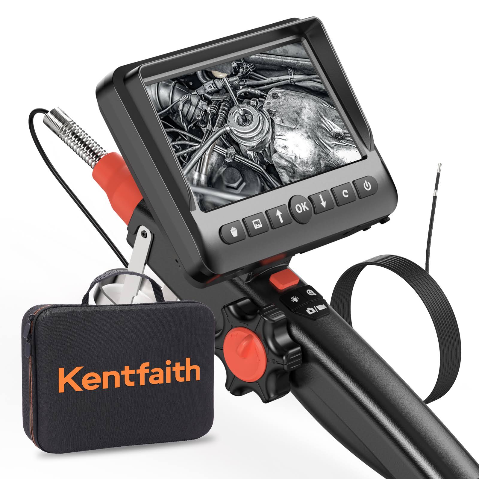 3mm Borescope 180° 2-Way Articulating Inspection Camera with Light 5" Large Display
