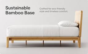 Amazon.com: Nectar Bamboo Platform Bed Frame & Headboard - Natural - Queen - Floating Center Support Legs - 12” Height - Easy Tool Free Set Up - Contemporary - Sturdy Wooden Support Slats - Holds Up To 800 Pounds