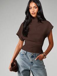 MISSGUIDED Mock Neck Fitted Top With Dolman Sleeves