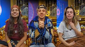 Três participantes do BBB 23: Sarah Aline, Gabriel Santana e Paula Freitas em momentos de reflexão e conversa.