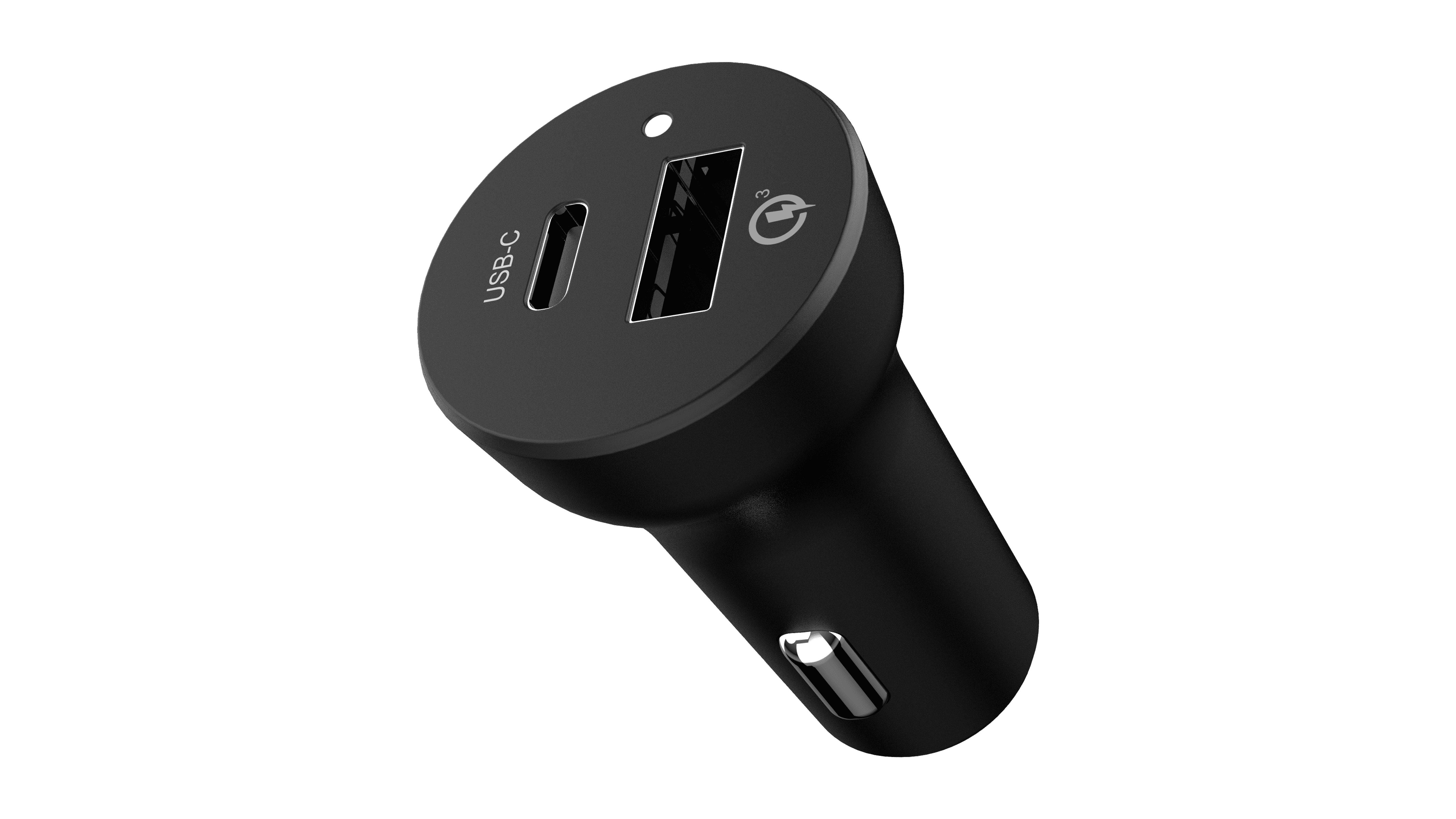 Auto Drive Quick Charge 3.0 USB Black Car Charger, 18W USB-a and 18W Type C Charging Ports