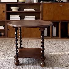 Traditional French Round Solid Wood Vintage Brown Side Table ...