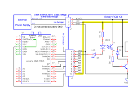 Imagen de Diagrama esquemático de un módulo relé de 16 canales conectado a un Arduino Uno