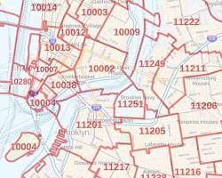 Image of map of NYC with highlighted zip code areas