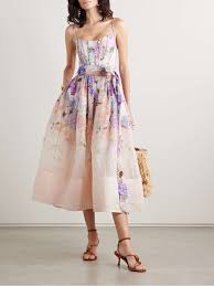 ZIMMERMANN Dawning belted floral-print linen and silk-blend midi dress | NET-A-PORTER