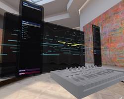 Image of Apple Vision Pro user producing music with a virtual instrument