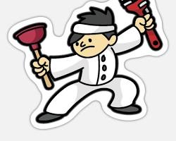 Image of cartoon ninja fixing a laptop with a wrench