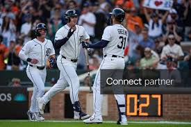 Licensable picture: Detroit Tigers third baseman Colt Keith (33) celebrates hitting a two run home run against Athletics with shortstop left fielder