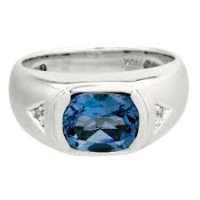 Men's Antique Cushion Cut London Blue Topaz Diamond Sterling ...