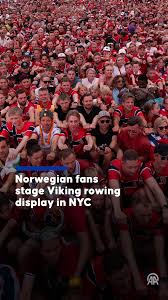 Norwegian fans stage Viking rowing display in NYC