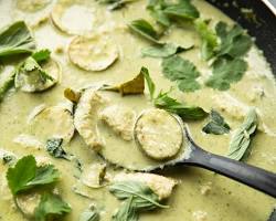 Thai green curry paste in a pan